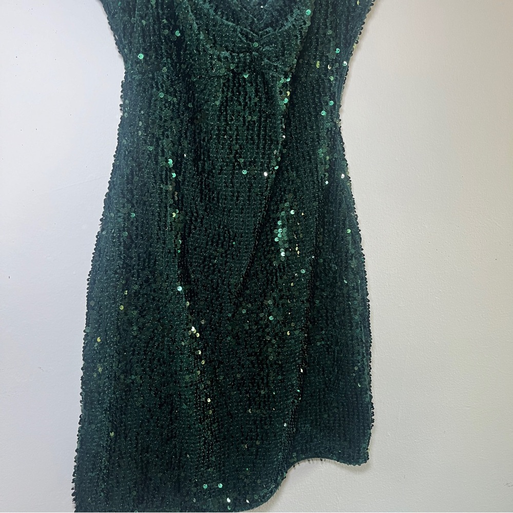 Zara Basic Dark Green Emerald Sequin Mini Dress S… - image 7